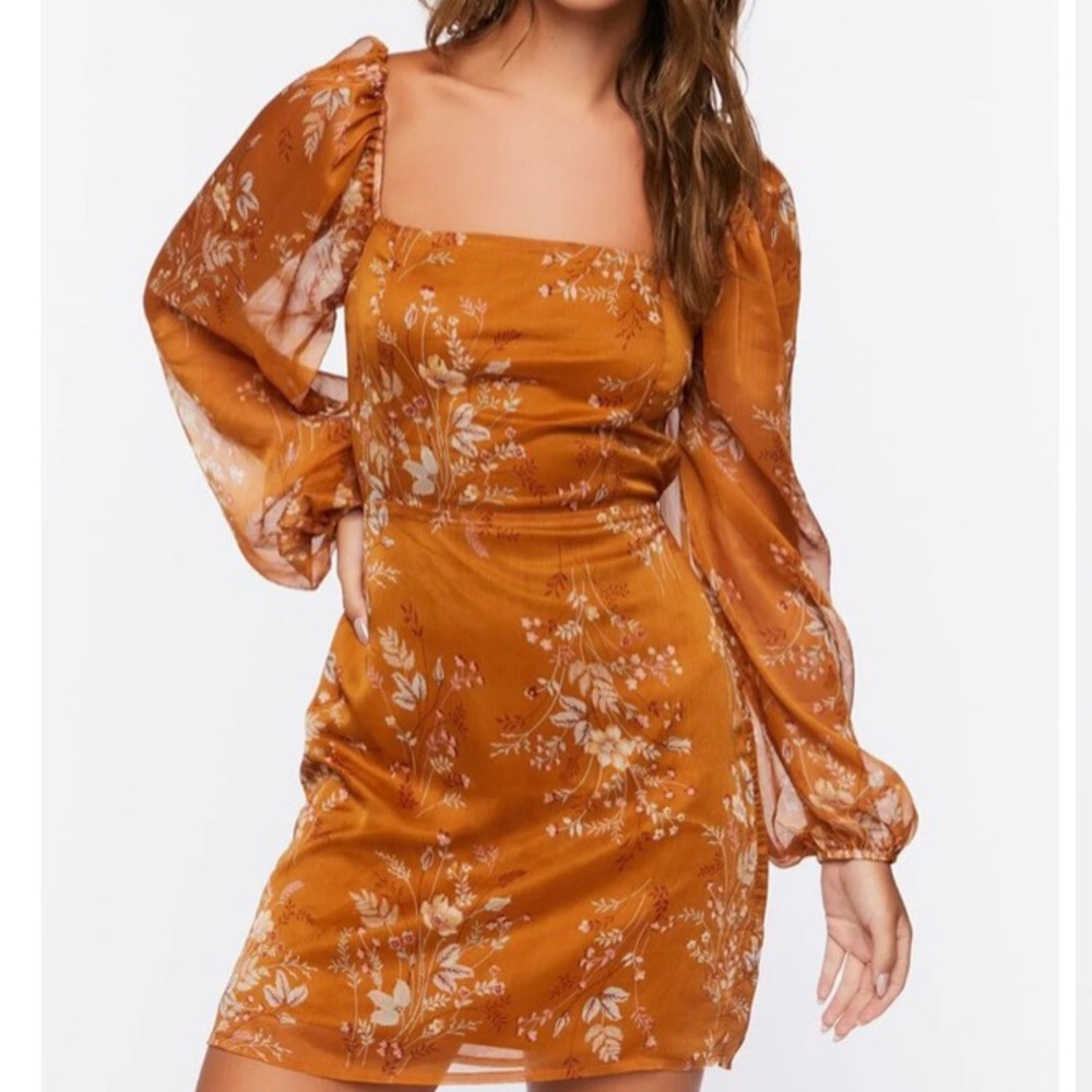 Orange Brown Floral Mini Dress 🤎 NWT